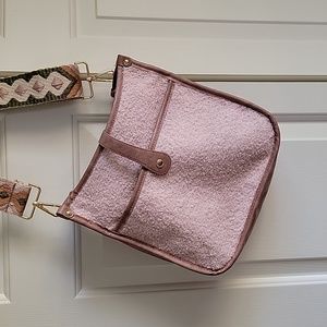 Vegan Leather Shearling Crossbody purse with Guitar strap